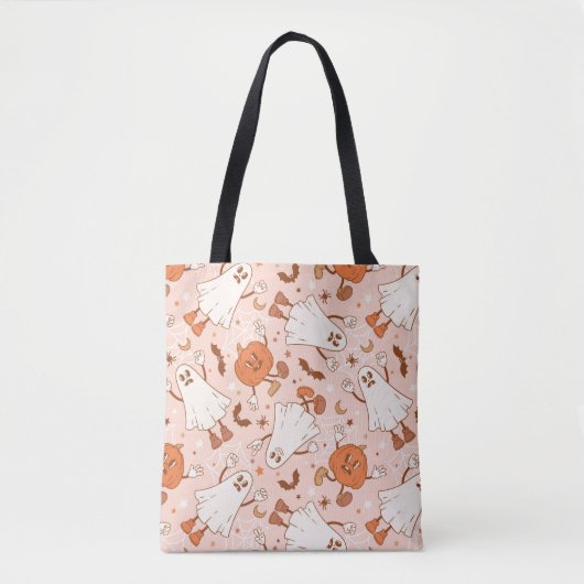 Tote Bag Fun Retro Ghost & Jack-O-Lantern Motif (Devant)