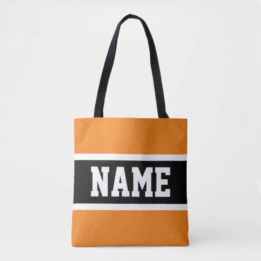 Tote Bag Fun Sporty Bold Orange Black Stripes Votre Texte (Devant)