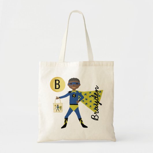 Tote Bag Fun Superhero Halloween Traite Monogramme Nom (Devant)