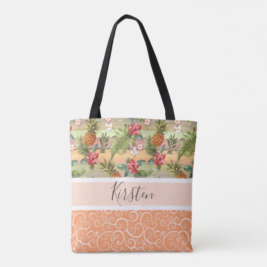 Tote Bag Fun Tropical Pineappy Flower Motif (Dos)