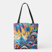 Tote Bag Fun Whimsic Psychedelic Voilier (Dos)