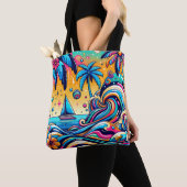 Tote Bag Fun Whimsic Psychedelic Voilier (De près)