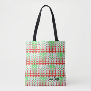 Tote Bag Funky Retro Green, Rouge, Motif, Fleurs,