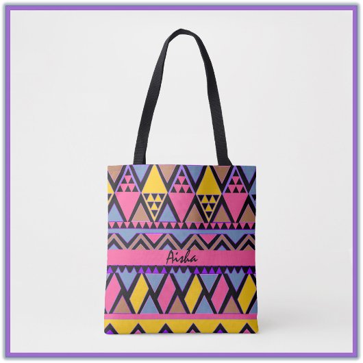 Tote Bag Funky Tribal Coloré rose et jaune