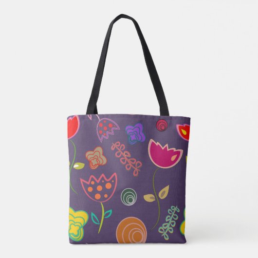 Tote Bag Funky Tulip Pattern Purple (Dos)