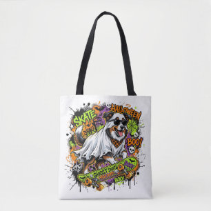Tote Bag Funny American Shepherd Ghost Skateboard Halloween