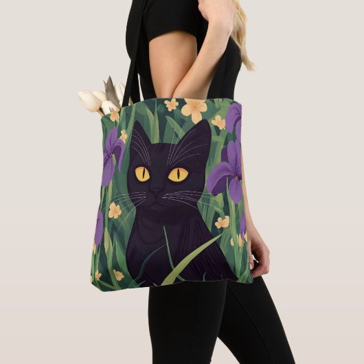 Tote Bag Funny Black cat and Beautiful Flower (De près)