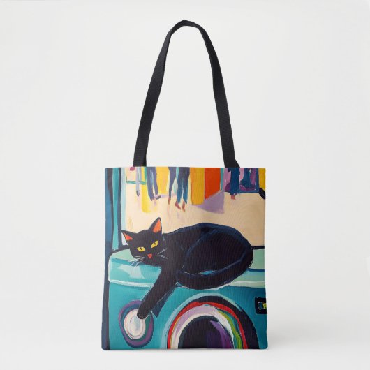 Tote Bag Funny Black Cat and Washing Machine (Devant)
