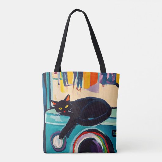 Tote Bag Funny Black Cat and Washing Machine (Dos)