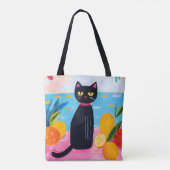 Tote Bag Funny Black Cat Fresh Fruit and Sea (Dos)