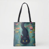 Tote Bag Funny Black cat is swimming  (Devant)