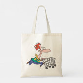 Tote Bag Funny Cartoon Man Running With Shopping Cart (Dos)
