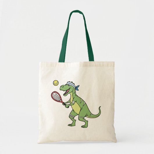 Tote Bag Funny Cartoon T-Rex Playing Tennis Dinosaur (Devant)