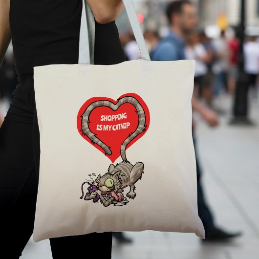 Tote Bag Funny Cat Shopping Est Mon Catnip Tabby Cartoon