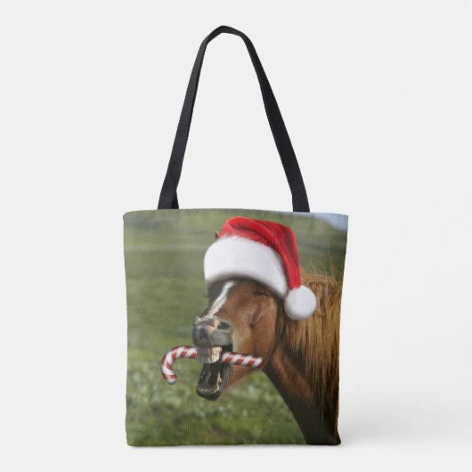 Tote Bag Funny Christmas horse with Santa a smiling (Dos)