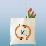 Tote Bag Funny Dachshund Saucisse Chien Monogramme<br><div class="desc">Dachshund mignon et drôle,  chiens de saucisse ou chiens plus vierges en mouvement perpétuel.
Customiser en modifiant ou en supprimant l'initiale.</div>