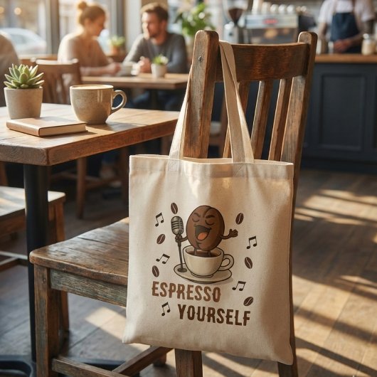 Tote Bag Funny Espresso Yourself Singing Coffee Bean Pun