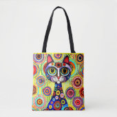 TOTE BAG FUNNY FACE CHAT EN FLEURS ABTRAITES (Devant)