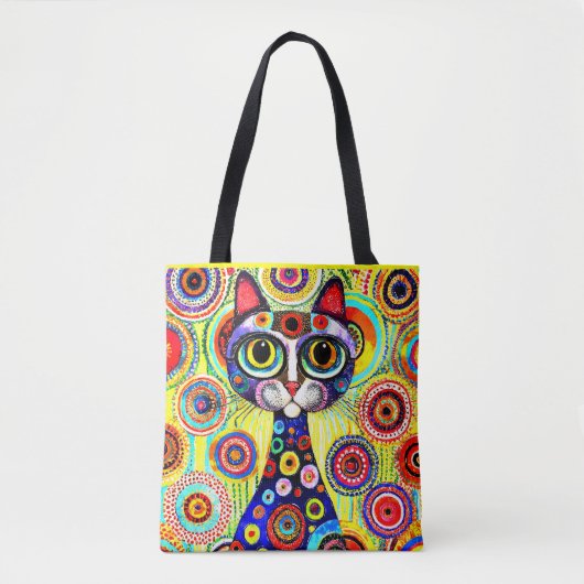 TOTE BAG FUNNY FACE CHAT EN FLEURS ABTRAITES (Devant)