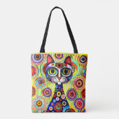 TOTE BAG FUNNY FACE CHAT EN FLEURS ABTRAITES (Dos)