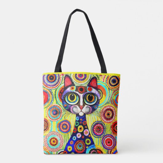 TOTE BAG FUNNY FACE CHAT EN FLEURS ABTRAITES (Dos)