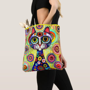 TOTE BAG FUNNY FACE CHAT EN FLEURS ABTRAITES