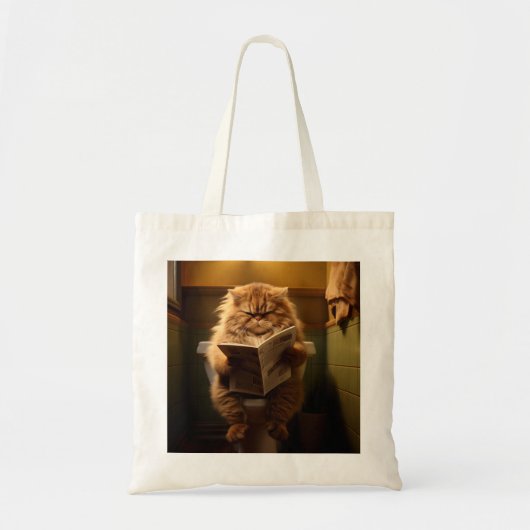 Tote Bag Funny Fat Cat Lecture journal sur Toilet (Devant)