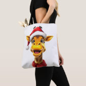 Tote Bag Funny giraffe wearing a Santa hat (De près)