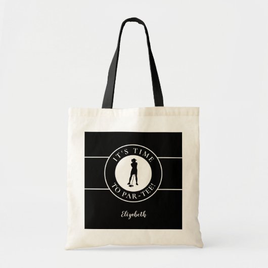 Tote Bag Funny Golfer Par Tee Time Golf Noir & blanc mignon (Devant)