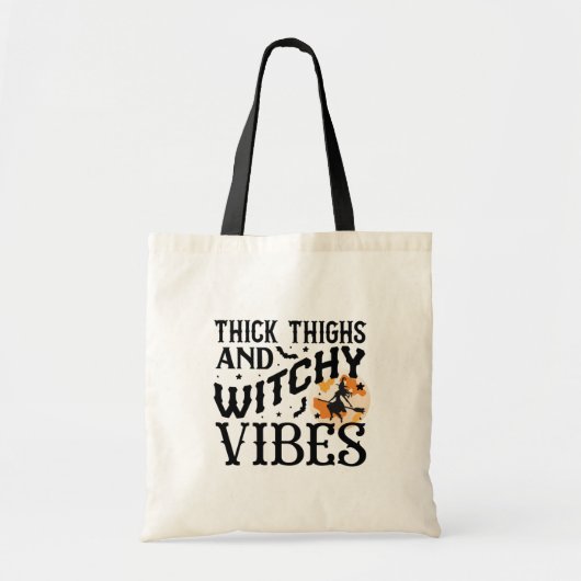 Tote Bag Funny Halloween Typography Witch & Full Moon (Devant)