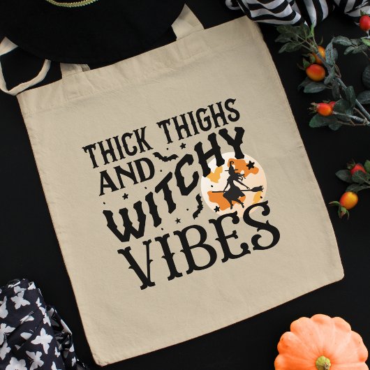 Tote Bag Funny Halloween Typography Witch & Full Moon