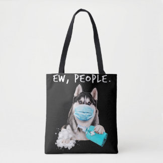 Tote Bag Funny husky chev dog wearing a face mask