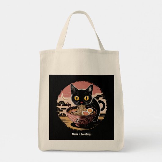 Tote Bag Funny Kawaii Chat Manger Ramen nouilles mignonnes (Dos)