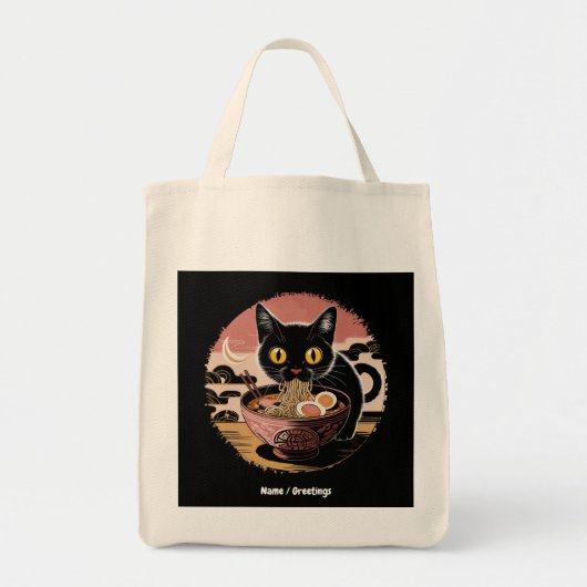 Tote Bag Funny Kawaii Chat Manger Ramen nouilles mignonnes (Devant)
