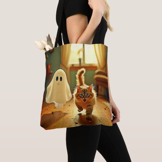 Tote Bag Funny Kitten Éffrayant Friend Design (De près)