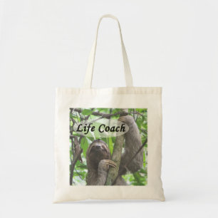 Tote Bag Funny Life Coach Cute Sloth Picture Black Text