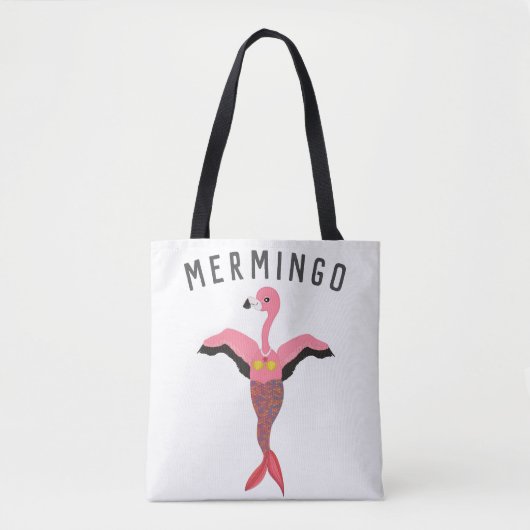 Tote Bag Funny Mermingo Graphic : hybride Flamant rose-sirè (Devant)