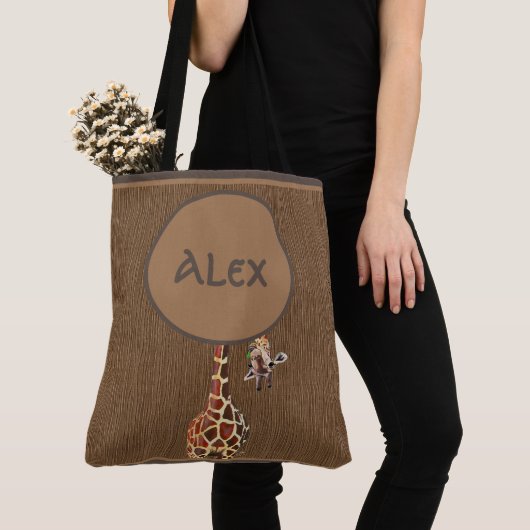 Tote Bag Funny Peeking Giraffe Monogramme Fourre-tout (De près)