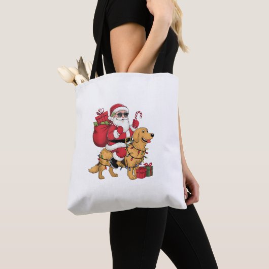 Tote Bag Funny Père Noël équitation Golden Retriever Chien  (De près)