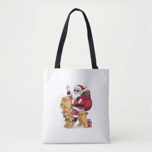 Tote Bag Funny Père Noël équitation Goldendoodle Chien Noël (Devant)