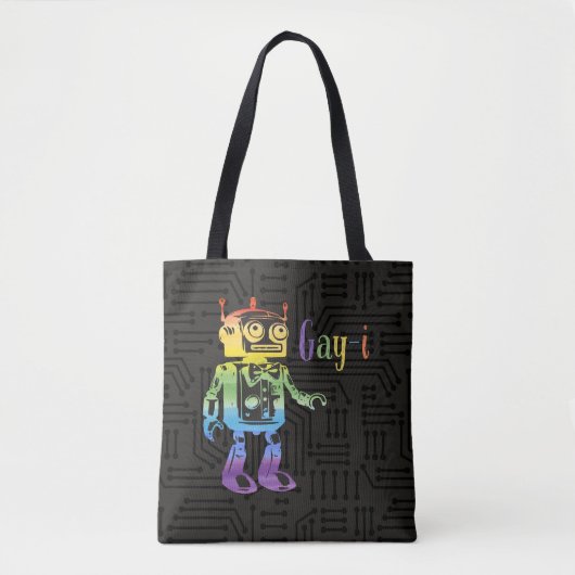 Tote Bag Funny Rainbow Gay pride AI Robot Pun Joke (Devant)
