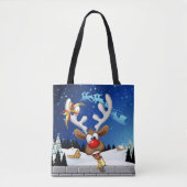 Tote Bag Funny Reindeer Peeking Christmas Meme  (Devant)