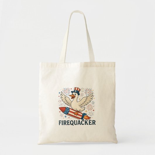 Tote Bag Funny Rubber Duck USA Patriotic Firequacker 4e (Devant)