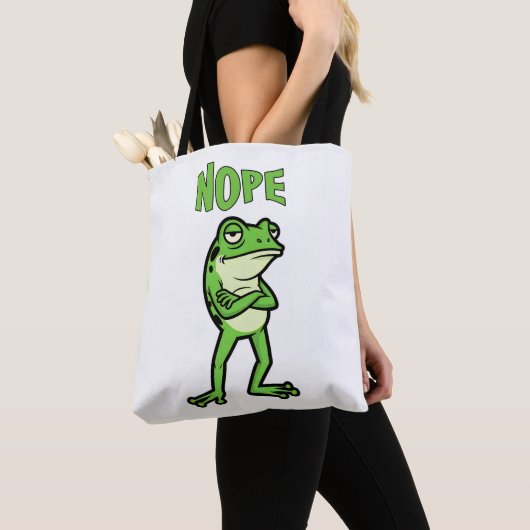 Tote Bag Funny Sassy Frog Nope, Grumpy Toads Cartoon Illus (De près)