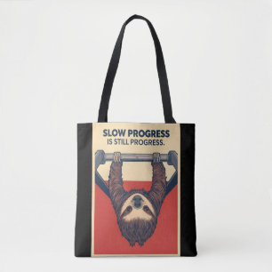 Tote Bag Funny Sloth Gym Motivation Poster - Slow Progress 