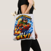 Tote Bag Funny Sloth Rocket Meme, Too Lazy to Walk So I Fly (De près)