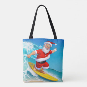 Tote Bag Funny Surfing Santa Claus