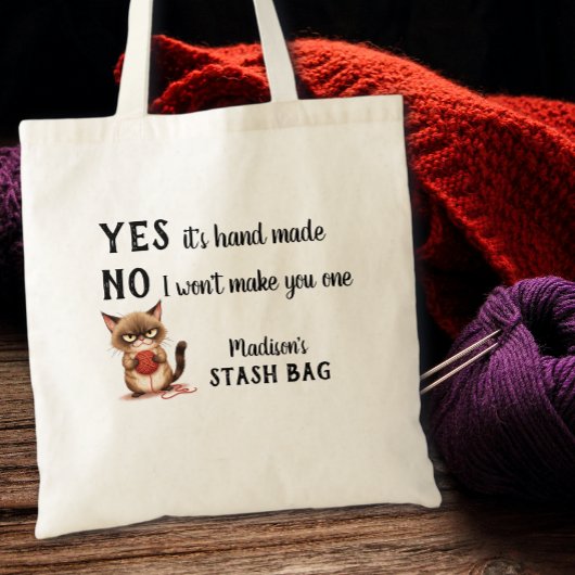 Tote Bag Funny Yarn Lovers Grumpy Cat Knitters 