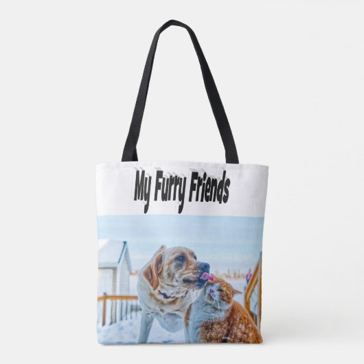 Tote Bag Furry Friends Cat and Dog Photo    (Dos)