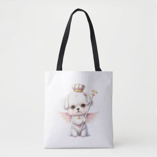 Tote Bag Furry Joy : Angel Wing Maltese Chig Puppy Cadeau (Devant)